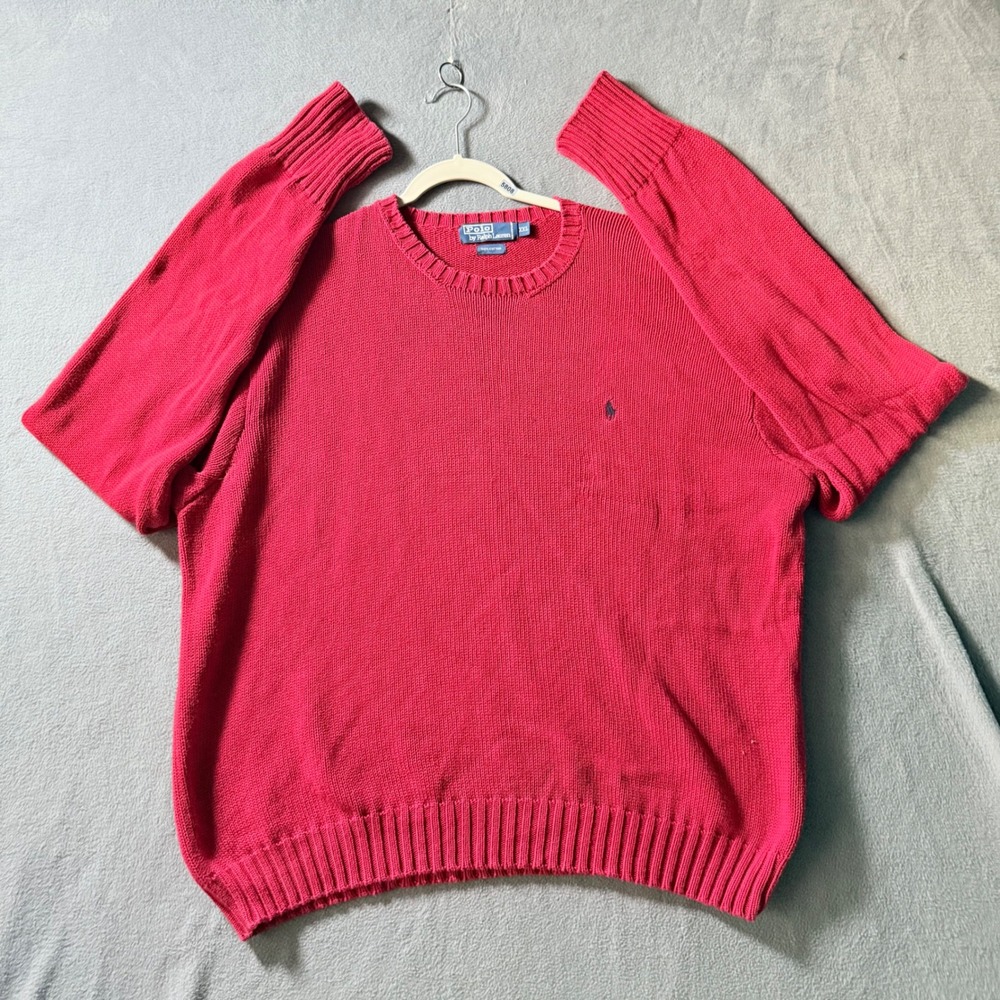 Polo Ralph Lauren Mens XXL Red Cotton Crewneck Sweater Pony Logo Ribbed Knit